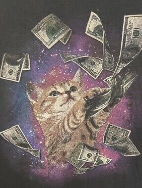 RARE SPENCER’S CAT MONEY MAKE IT RAIN T-SHIRT XL GRAPHIC BOSS GUC 💯 Cotton 🐈💸